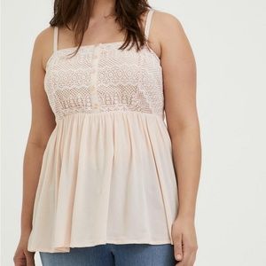 BABYDOLL GAUZE CROCHET TRIM CAMI